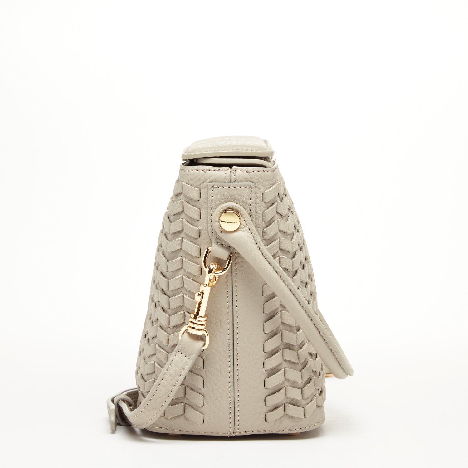 Woven Leather Bucket Bag Quilted Grayish Beige Crossbody