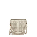 Woven Leather Bucket Bag Quilted Grayish Beige Crossbody