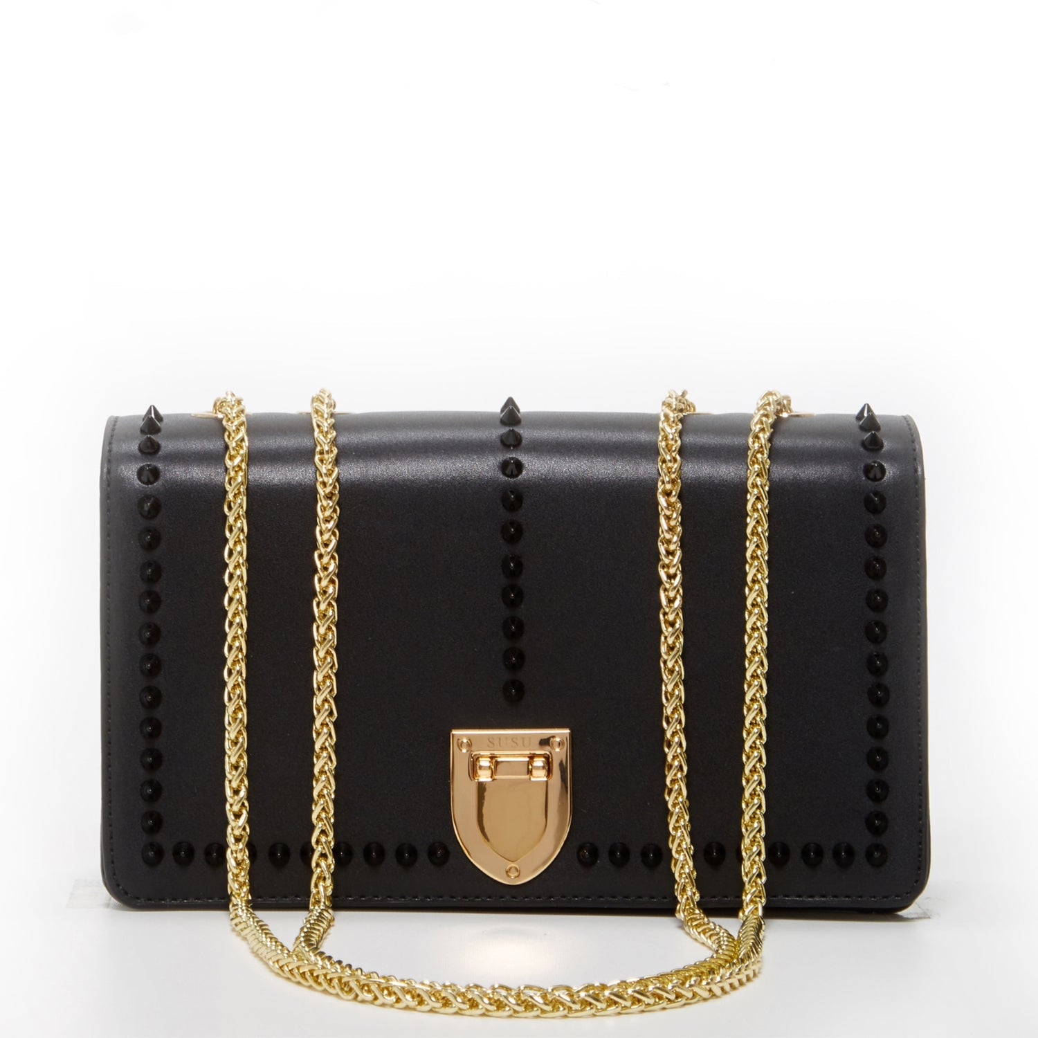 Josie Black Leather Bag with Chain Strap