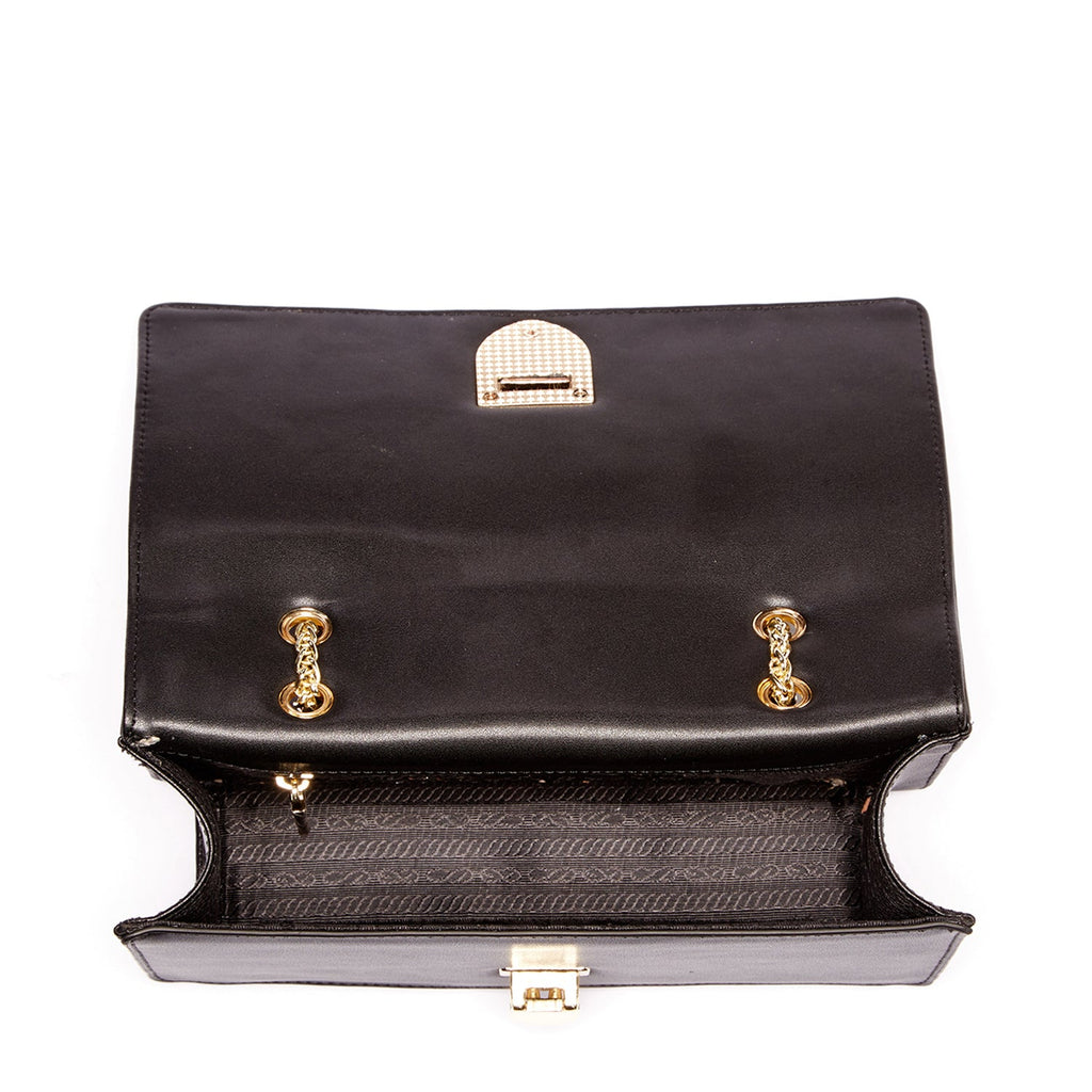 Josie Black Leather Bag with Chain Strap