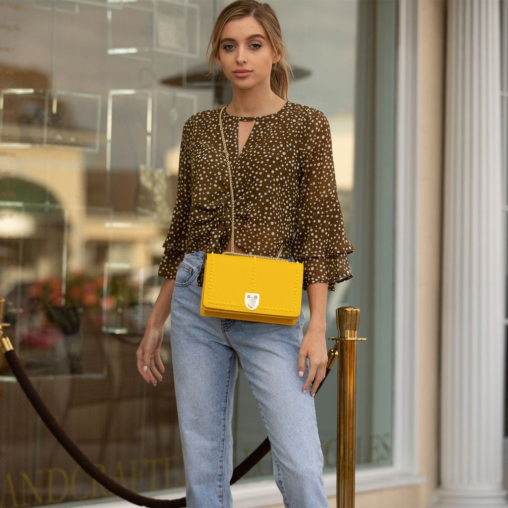 Josie Yellow Leather Bag with Chain Strap