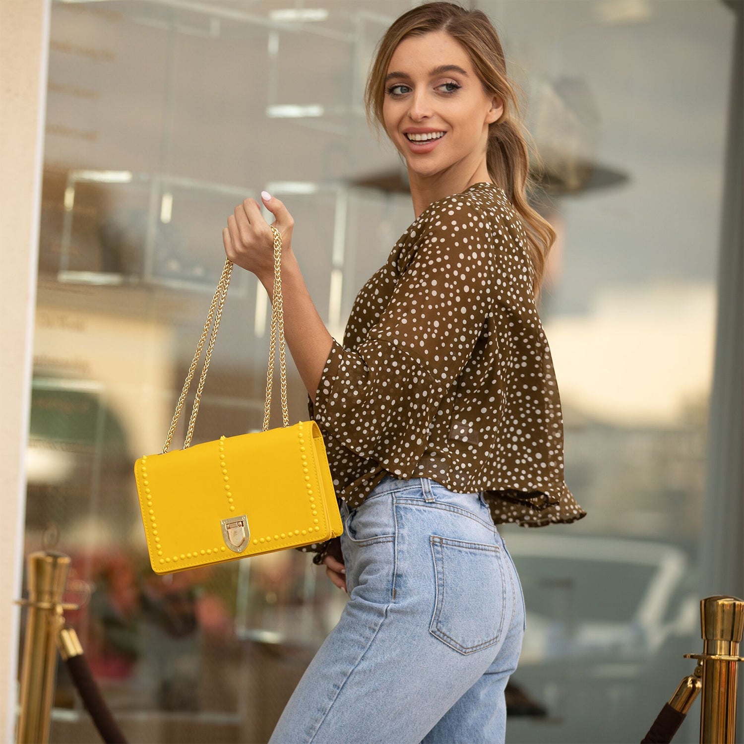 Josie Yellow Leather Bag with Chain Strap
