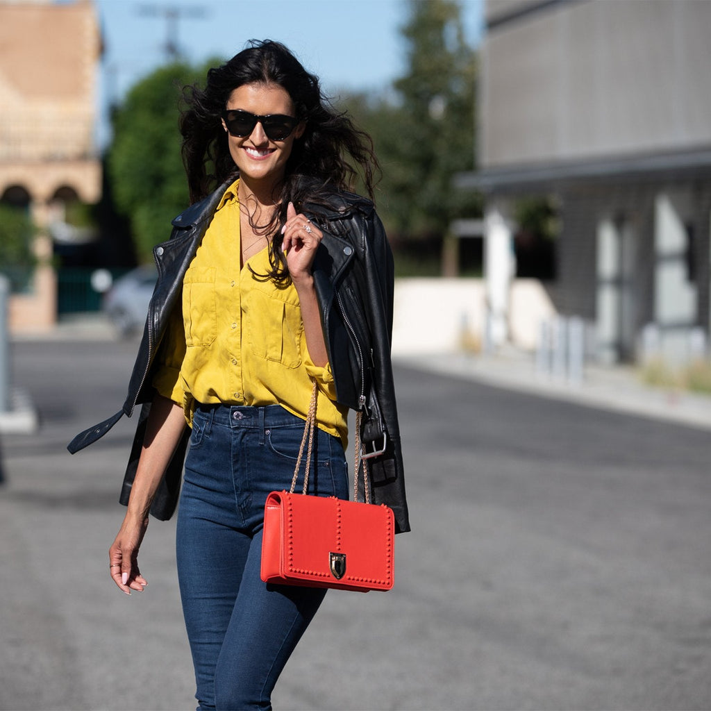 Josie Red Leather Bag with Chain Strap
