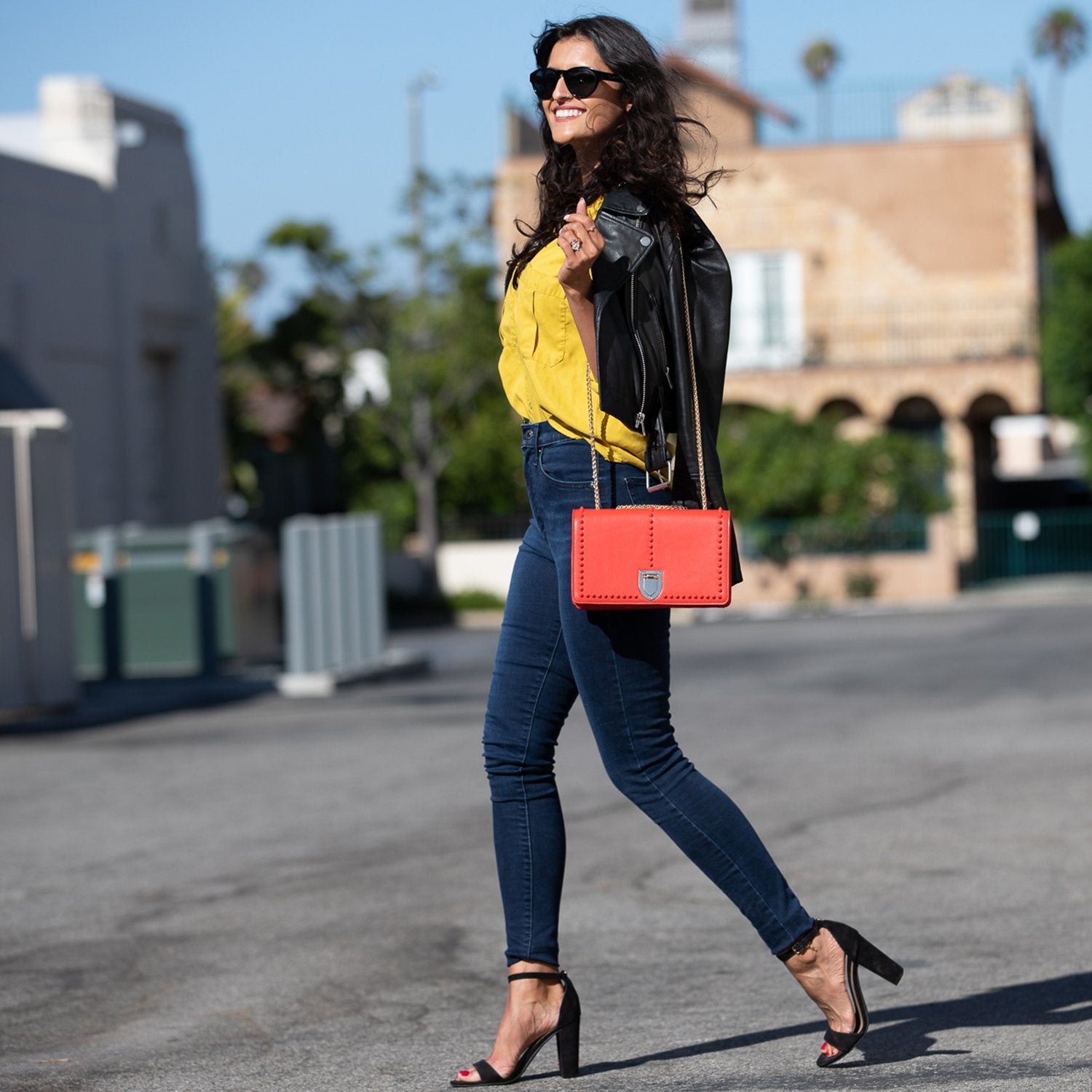 Josie Red Leather Bag with Chain Strap