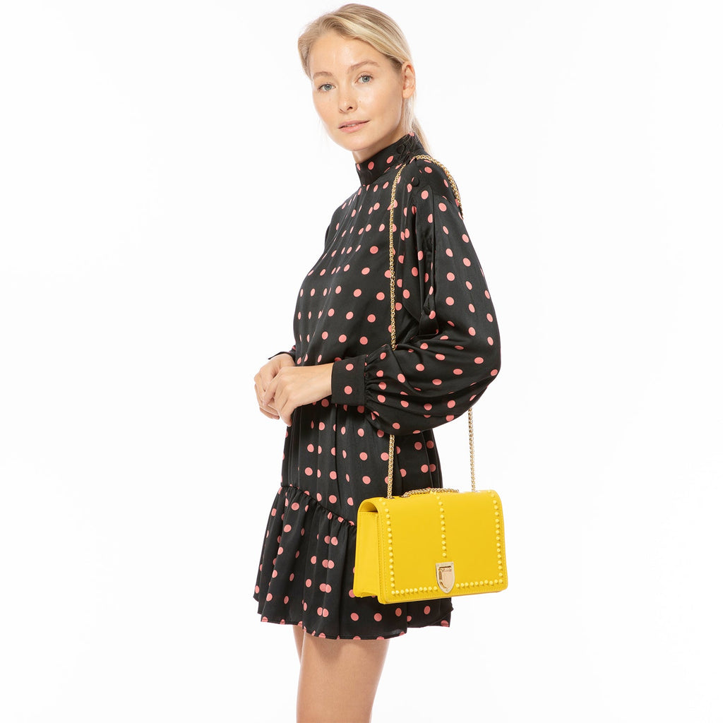 Josie Yellow Leather Bag with Chain Strap