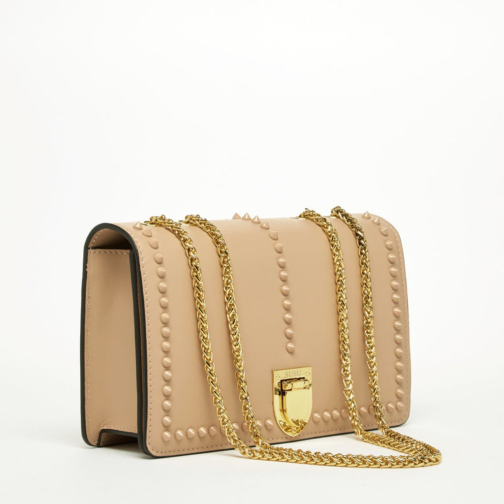Josie Beige Leather Bag with Chain Strap