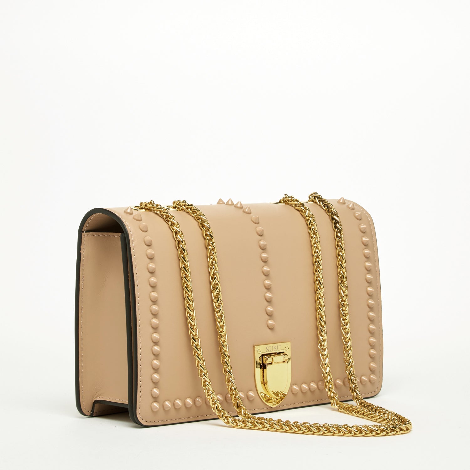 Josie Beige Leather Bag with Chain Strap
