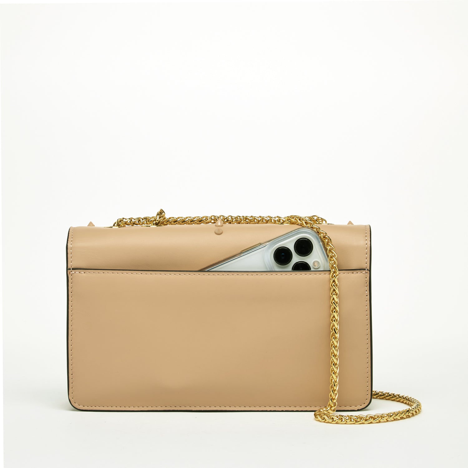 Josie Beige Leather Bag with Chain Strap