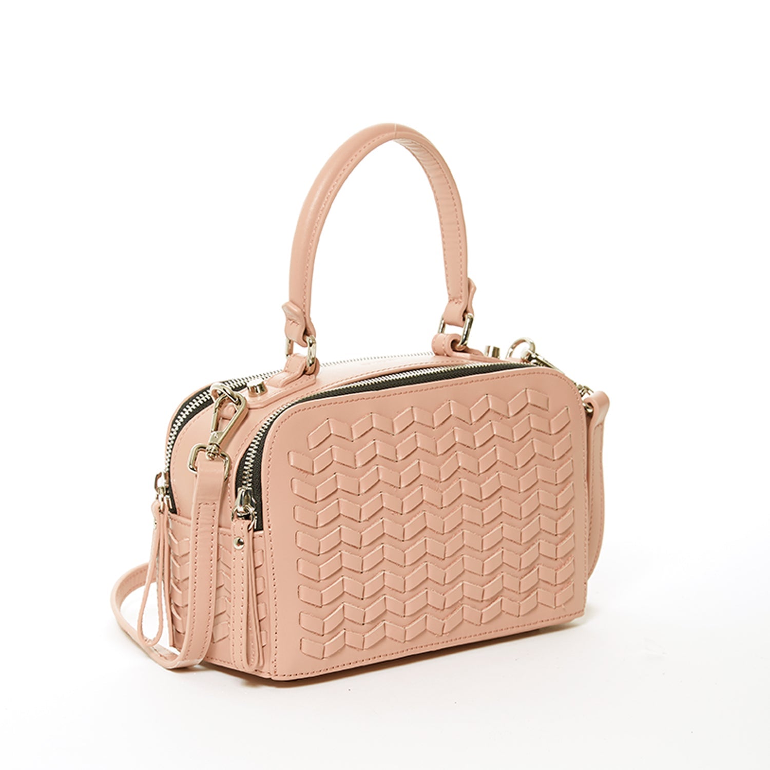 Woven Leather Crossbody Bag Pink Crossbody