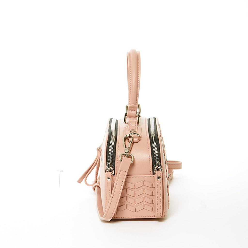 Woven Leather Crossbody Bag Pink Crossbody