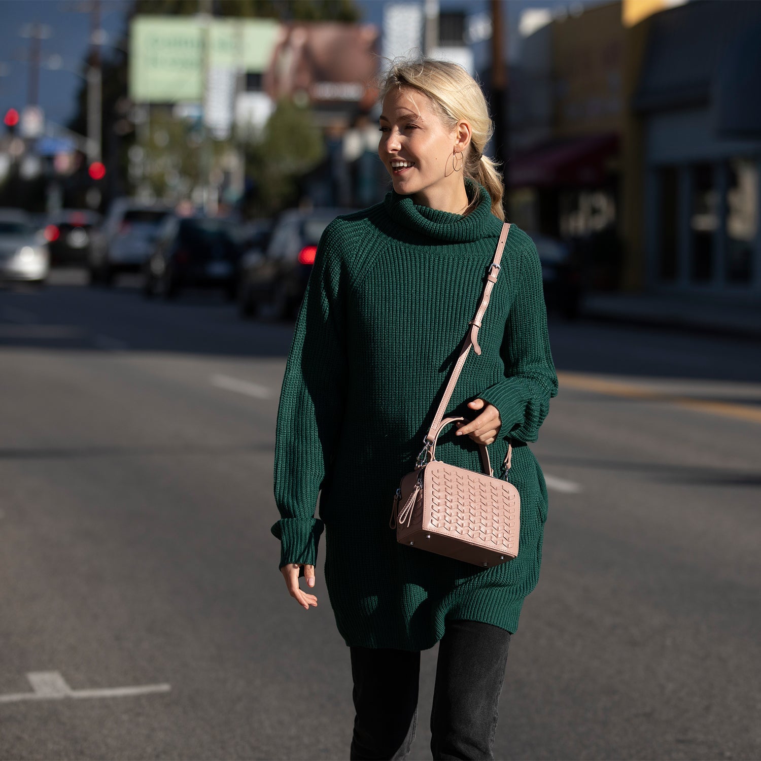 Woven Leather Crossbody Bag Pink Crossbody