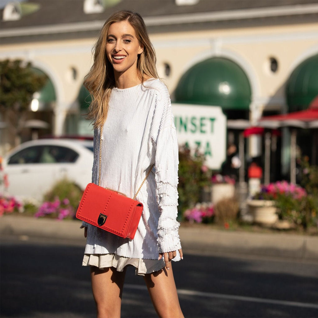 Josie Red Leather Bag with Chain Strap